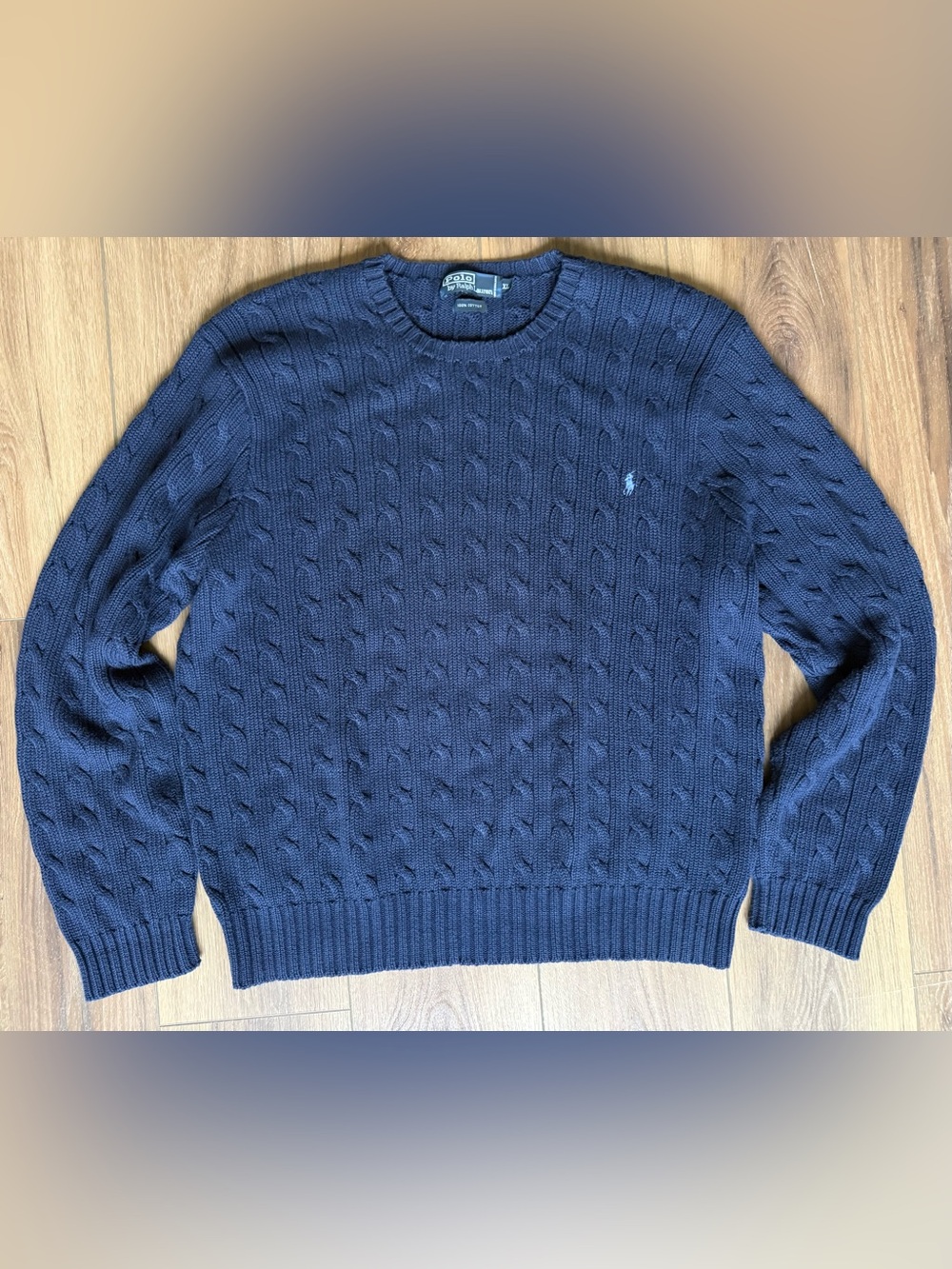 Vintage Polo Ralph Lauren Cable Knit 100% Cotton Sweater Men's Sz XL Blue